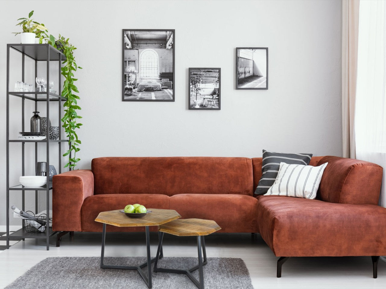 Salontafel set van 2 achthoekige bijzettafels (nesttafels) Las Vegas met metalen frame