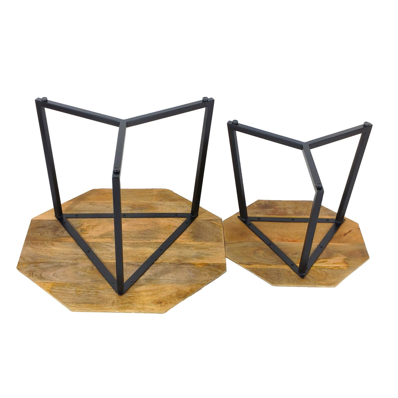 Salontafel set van 2 achthoekige bijzettafels (nesttafels) Las Vegas met metalen frame