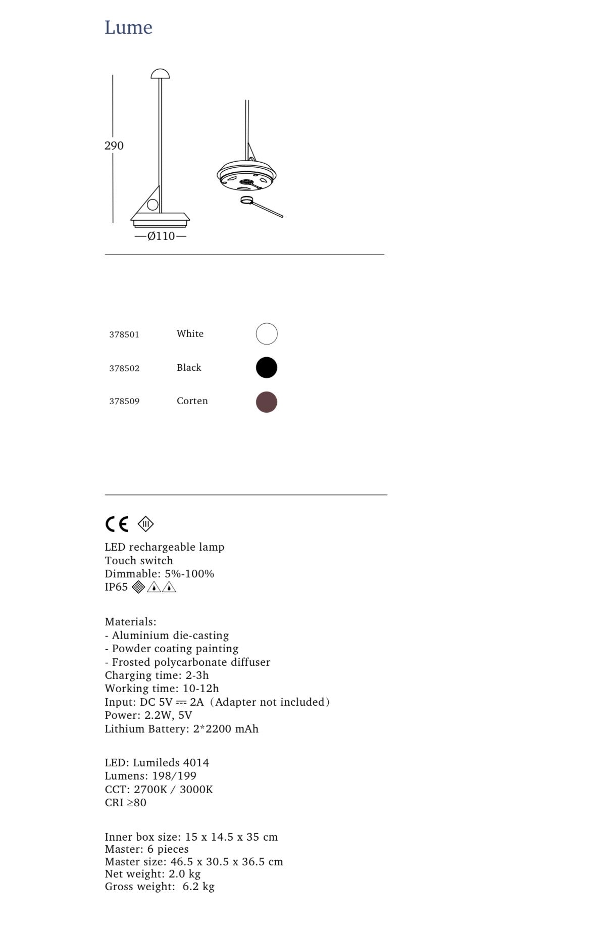 Ubiqua LUME – Draadloze Tafellamp | Zwart