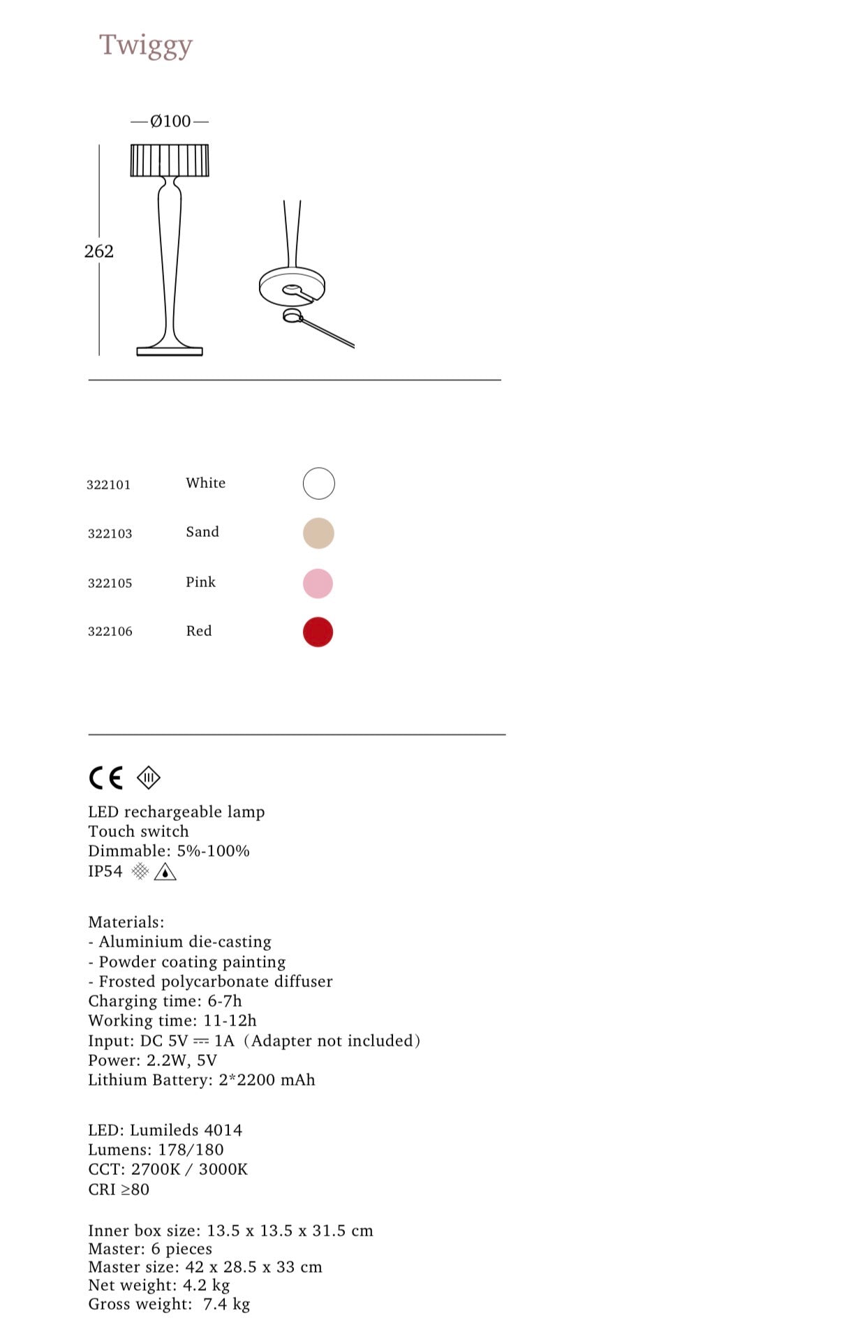 Ubiqua TWIGGY – Draadloze Tafellamp | Roze