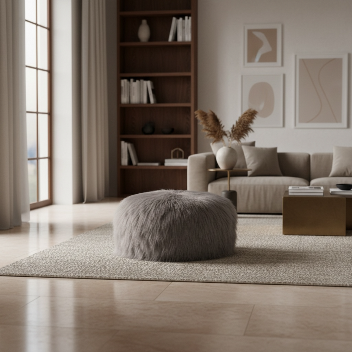 Luné – Ronde poef van IJslandse schapenvacht