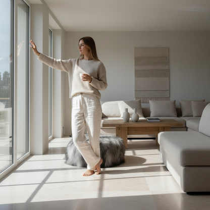 Norré – Ronde poef van IJslandse schapenvacht